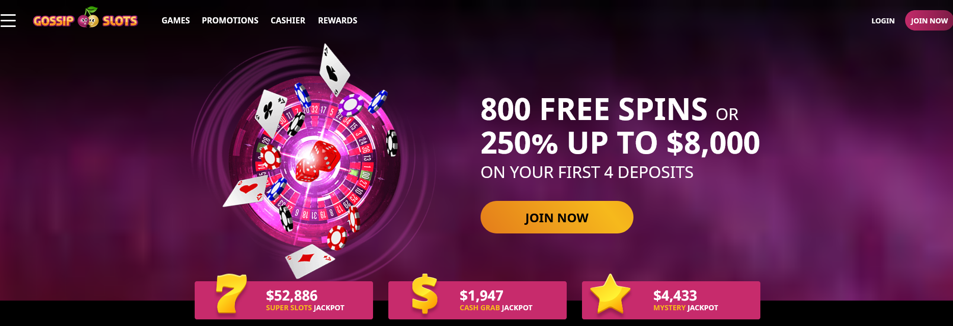800 free spins or 250% up to $8,000 on
                                                        your first 4
                                                        deposits
